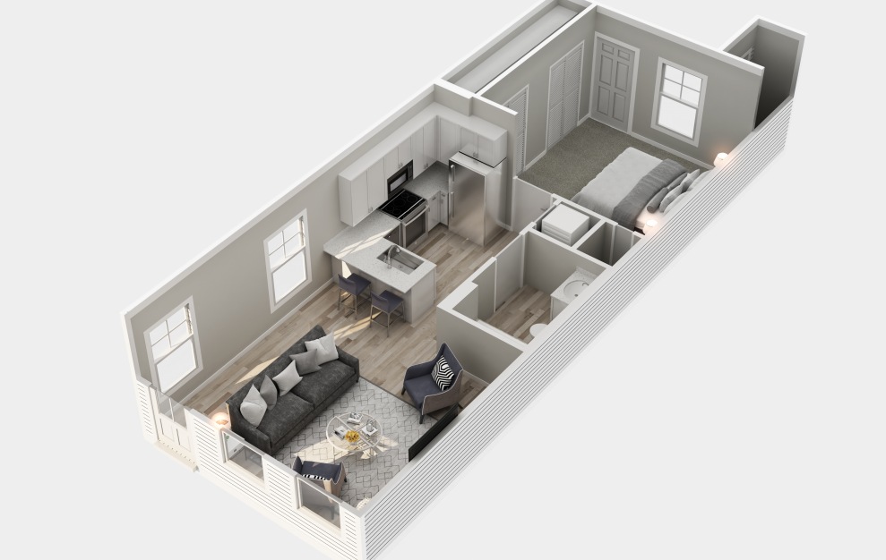 The Dogwood - 1 bedroom floorplan layout with 1 bath and 781 square feet.