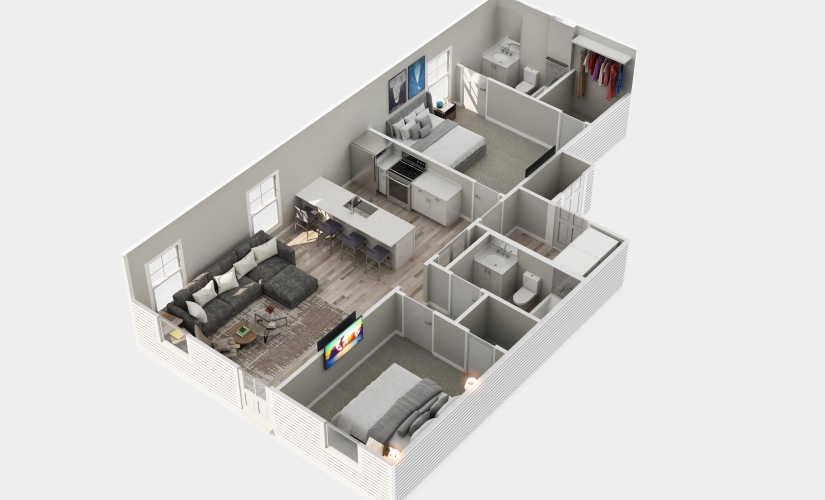 The Magnolia - 2 bedroom floorplan layout with 2 bathrooms and 1162 square feet