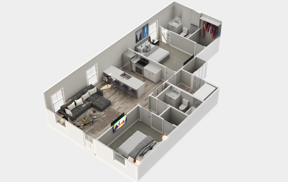 The Magnolia - 2 bedroom floorplan layout with 2 baths and 1162 square feet.