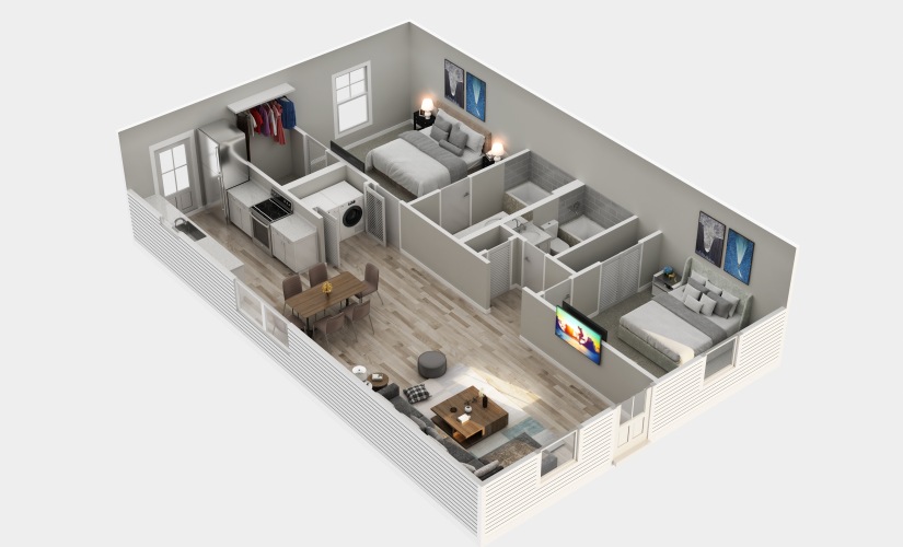 The Hickory - 2 bedroom floorplan layout with 2 bathrooms and 1177 square feet