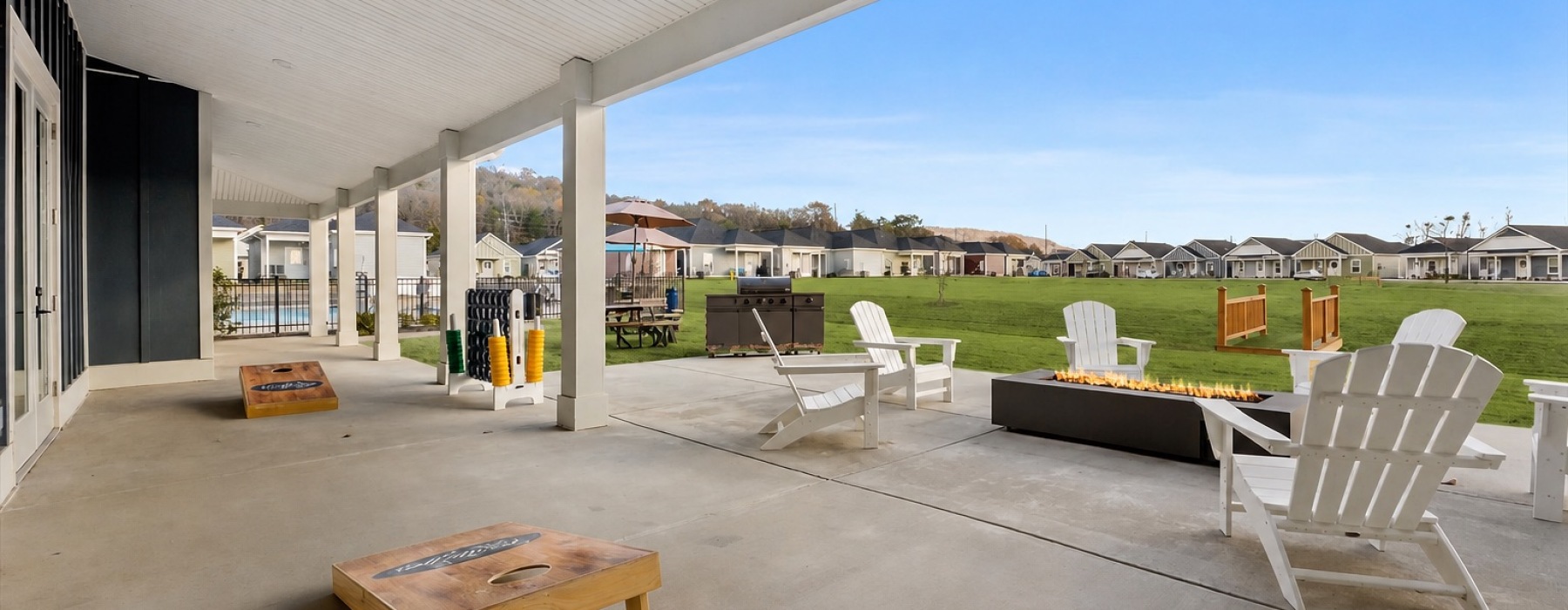 an activity area with corn hole